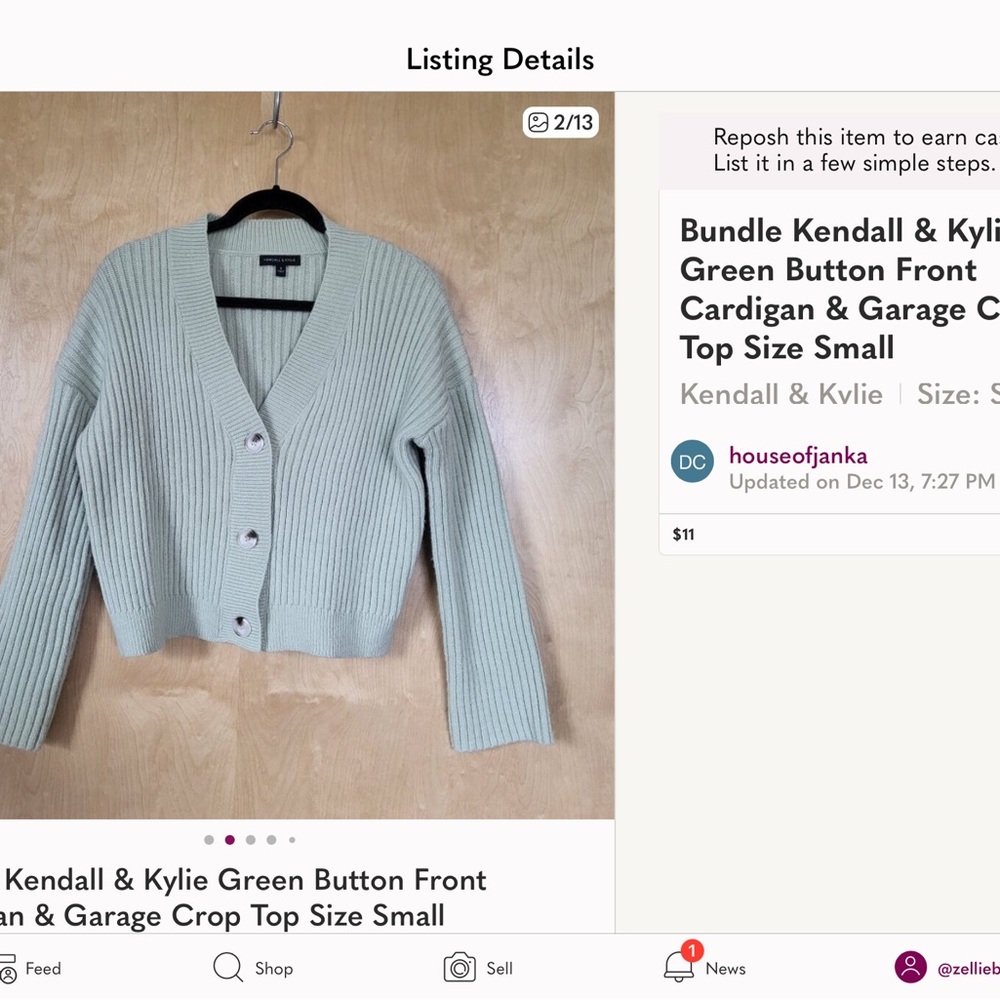 Kendall & Kylie Cropped Mint Green Ribbed Button Cardigan